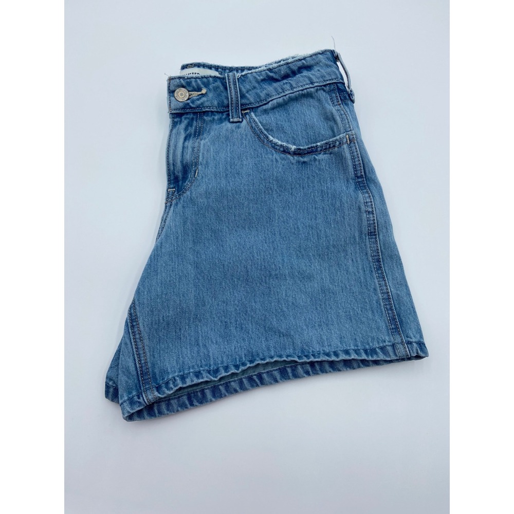 Hollister Denim Shorts Blue Low Rise Baggy W26 Size 2 Raw Hem Y2K Grunge
